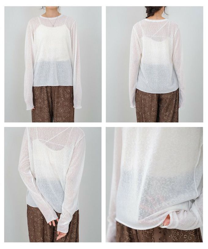 日本 Bab - 率性混色感微透膚長袖上衣-淺卡其