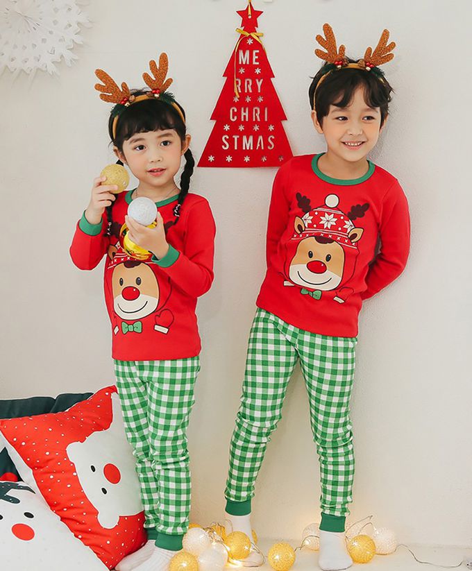 正韓 Puco - 超優質嬰幼兒/兒童長袖100% 有機純棉家居服/睡衣-紅帽麋鹿