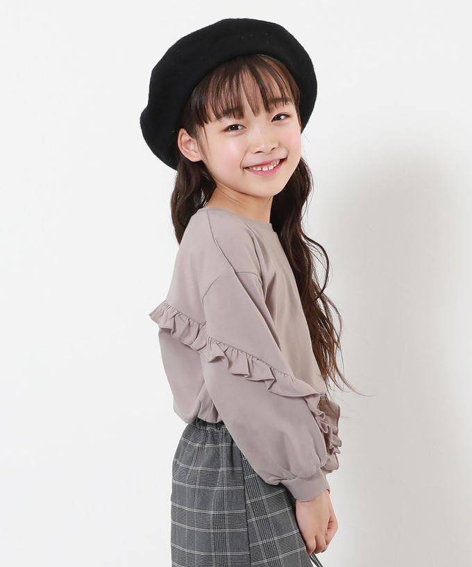 日本 devirock - 可愛背後荷葉邊長袖上衣-卡其綠