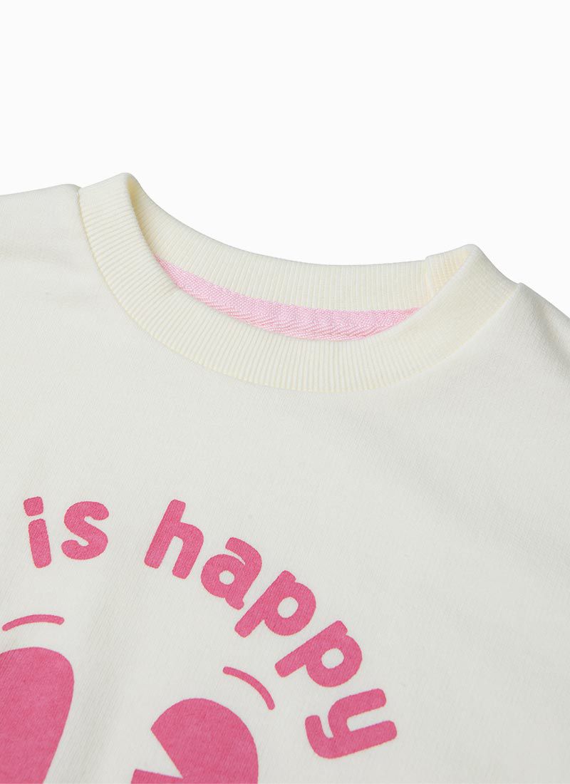 韓國 OZKIZ - HAHA笑臉休閒長袖寬褲套裝-米X粉