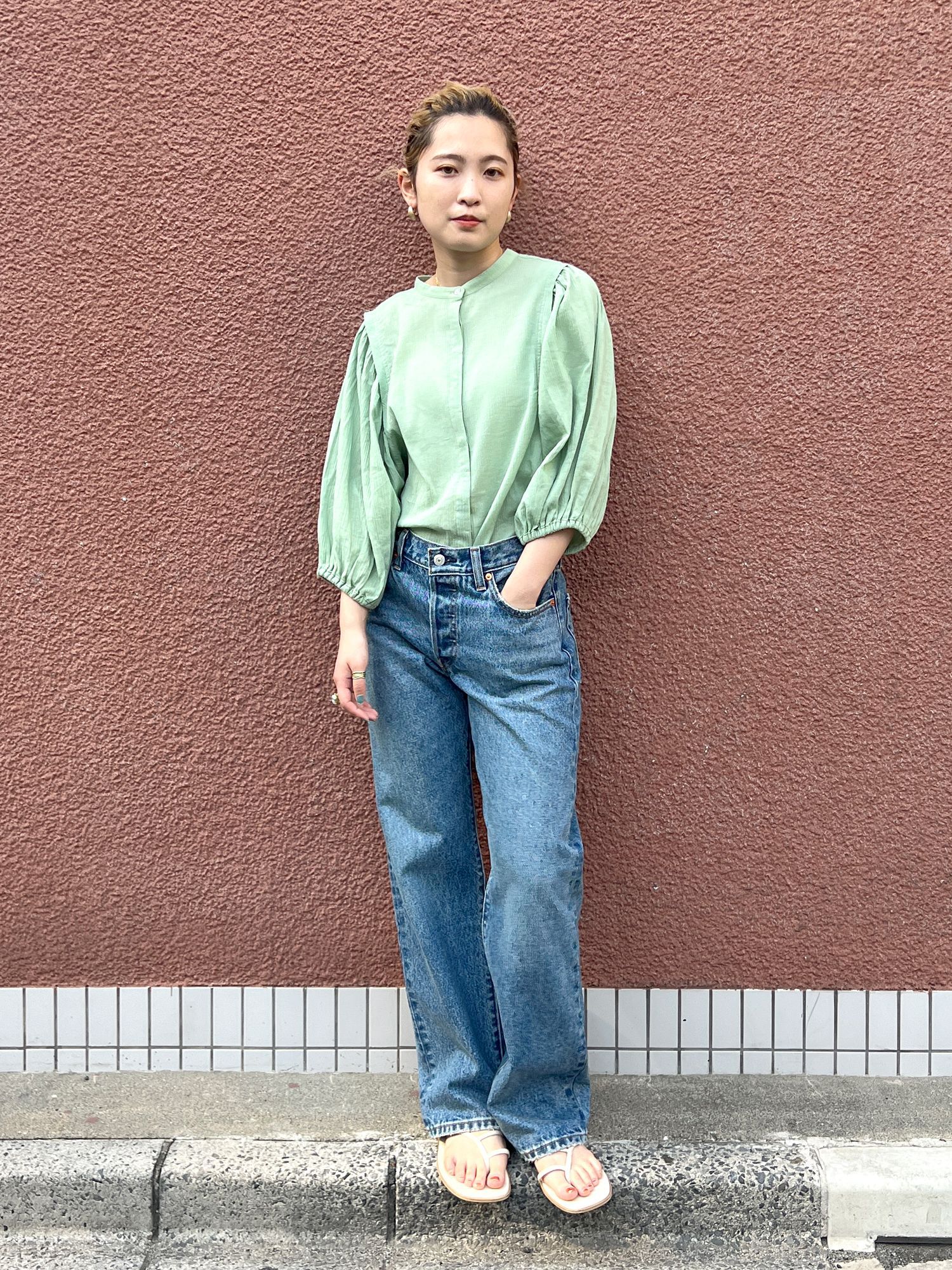 日本 Ungrid - 氣質優雅泡泡袖襯衫-紅 (F)