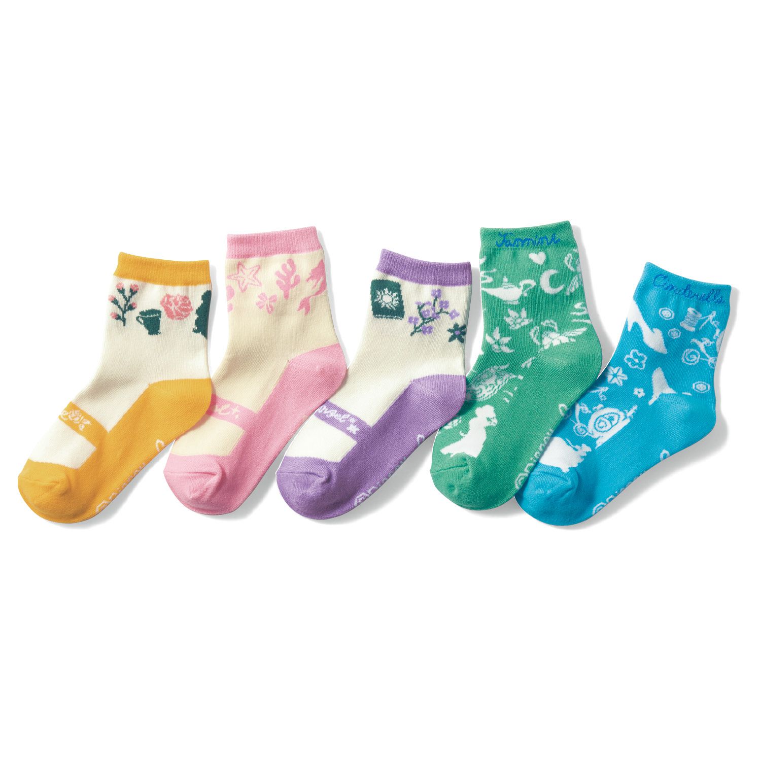 日本千趣會 - 迪尼印花兒童短襪五件組-公主系列