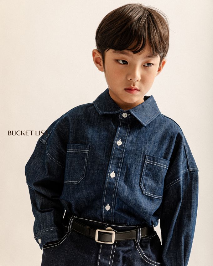 韓國 BUCKET LIST - 潮流口袋丹寧襯衫/外套-深藍