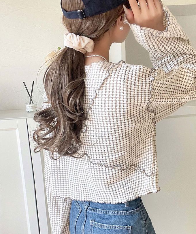 日本 Classical Elf - 2way華夫格木耳捲邊浪漫長袖上衣-炭灰