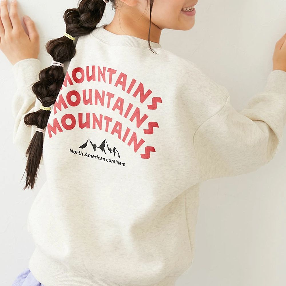 熱銷定番 裏起毛落肩大學長袖上衣-山峰-燕麥