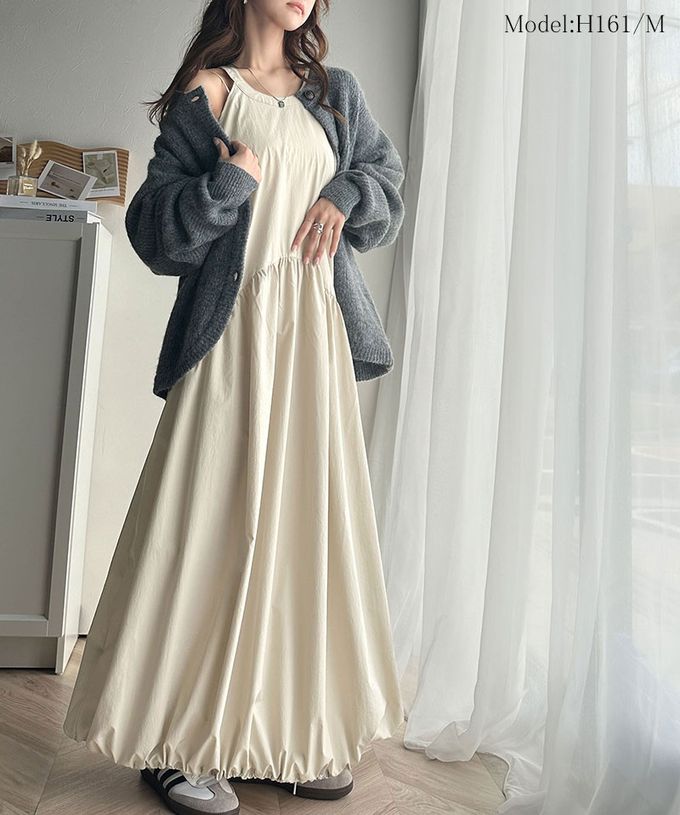 日本 Classical Elf - 簡約領氣球裙擺無袖洋裝-米杏