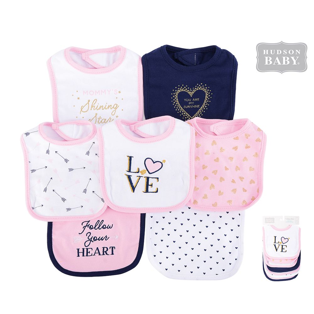 美國 Luvable Friends - 甜蜜寶貝嬰幼兒雙層吸水口水巾圍兜7入組-金色愛心