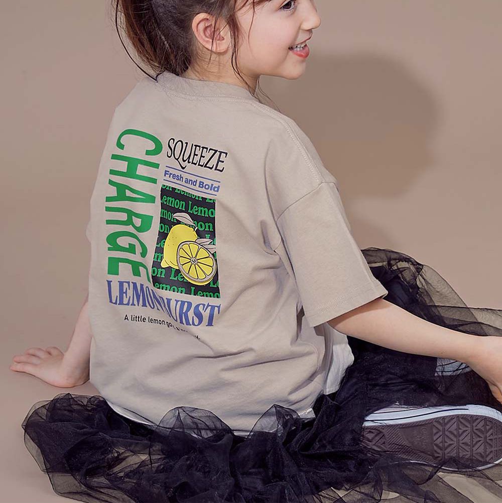 100%棉 帥氣印花短袖上衣-檸檬廣告-灰棕