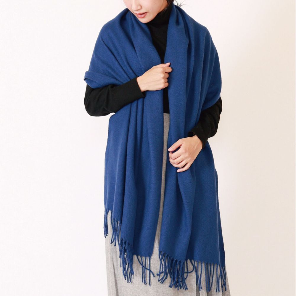 日本 jou jou lier - 流蘇素面圍巾-寬版-84 正藍 (60x200cm)