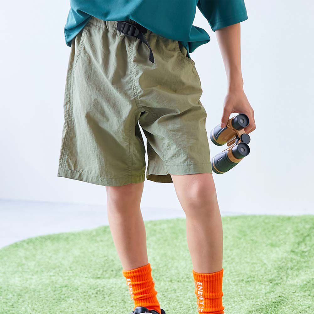 水陸二用 帥氣束腰玩水五分褲-淺軍綠