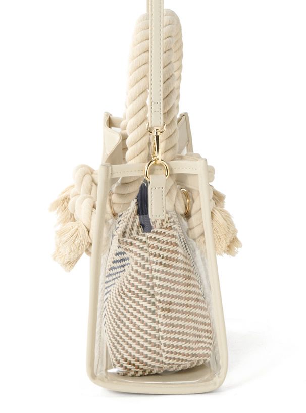 日本 GRL - 編織麻繩造型透明手提袋X編織收納包兩件組-黑