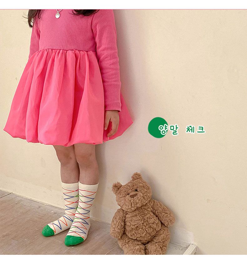 兒童中筒襪 (三入一組)-1084小熊碎花-B款-白粉綠各1