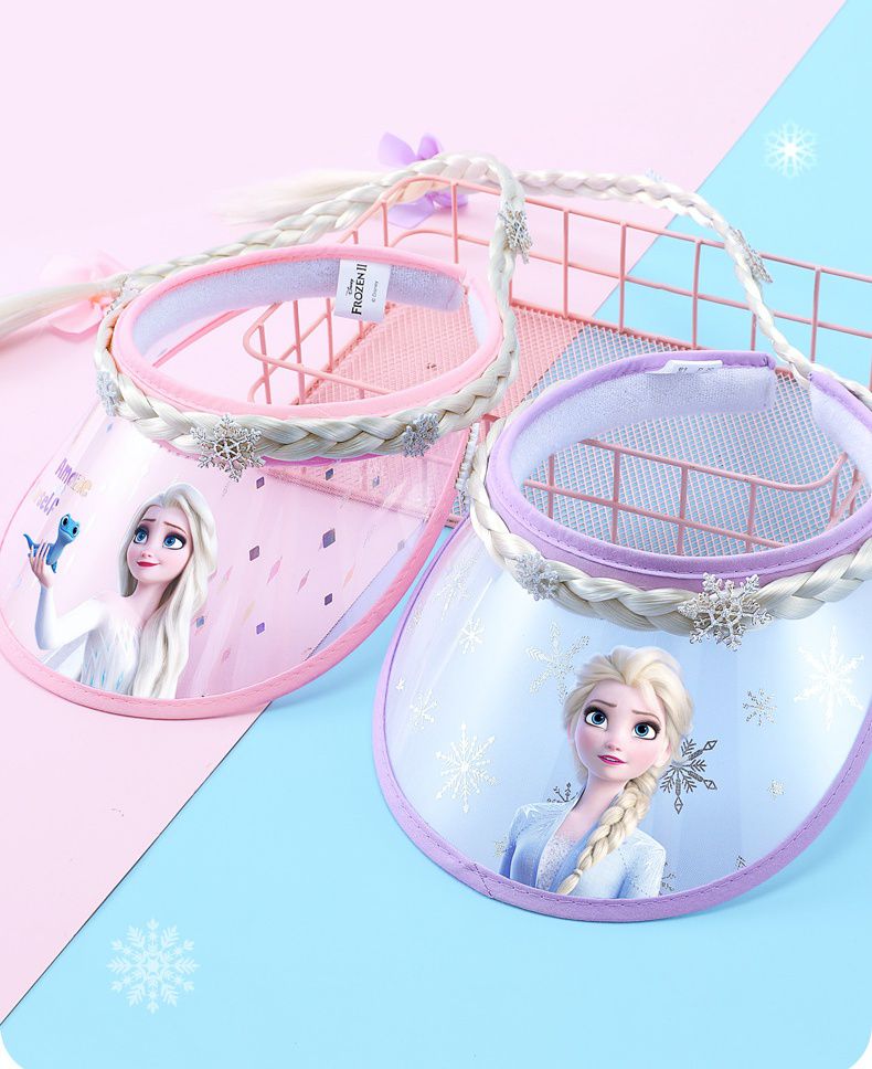 卡通公主兒童空頂帽-皇冠艾莎-髮夾款-藍色