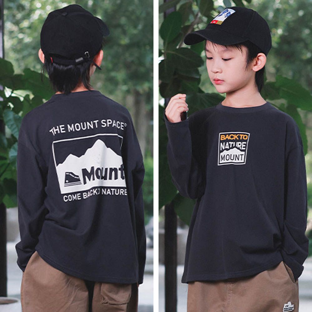 純棉圓領長袖上衣-MOUNT-深灰