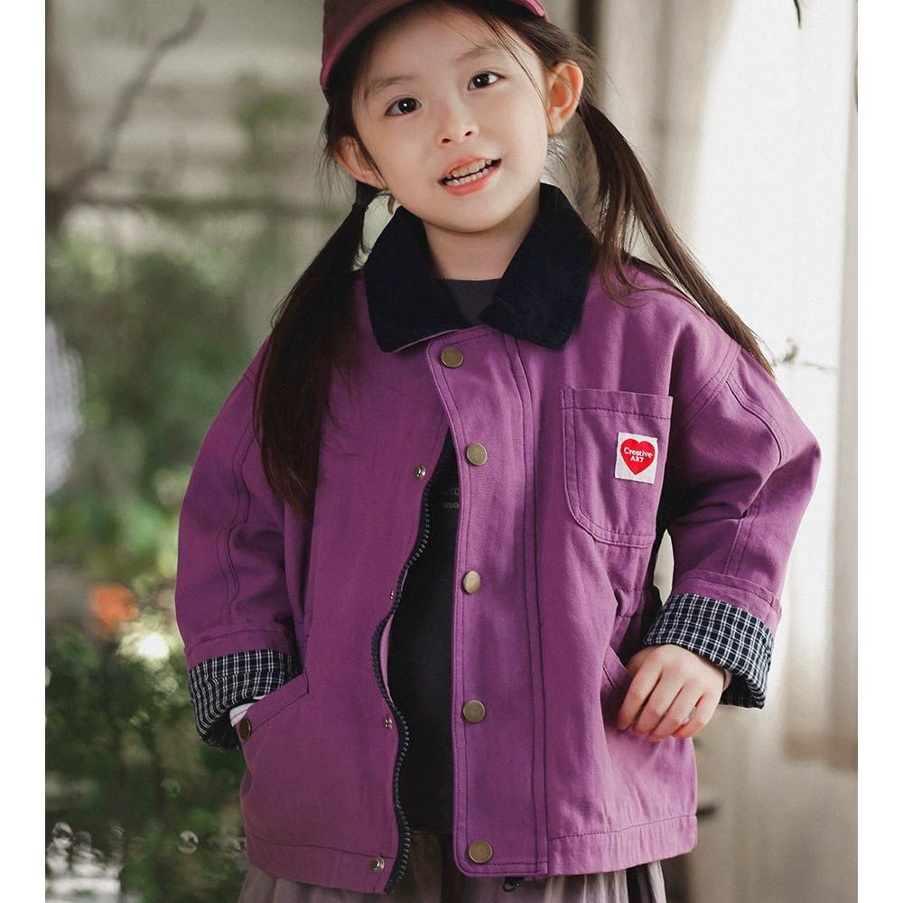 復古撞色翻領工裝外套-紫色