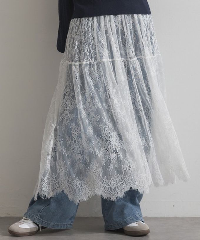 日本 ELENCARE DUE - 奢華睫毛蕾絲飄逸長裙(2件式)-白