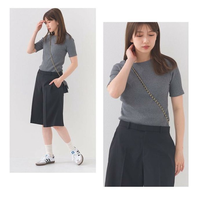 日本 OMNES - 接觸冷感 後頸V羅紋合身短袖上衣-淺紫