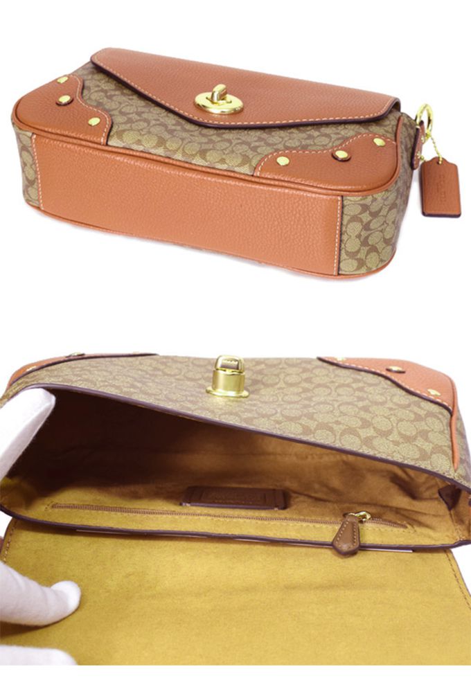 COACH - 拼接PVC皮革翻蓋兩用包 (赤土色)