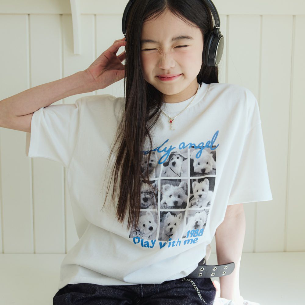 sm2 九宮格狗狗圖印純棉短袖上衣-白