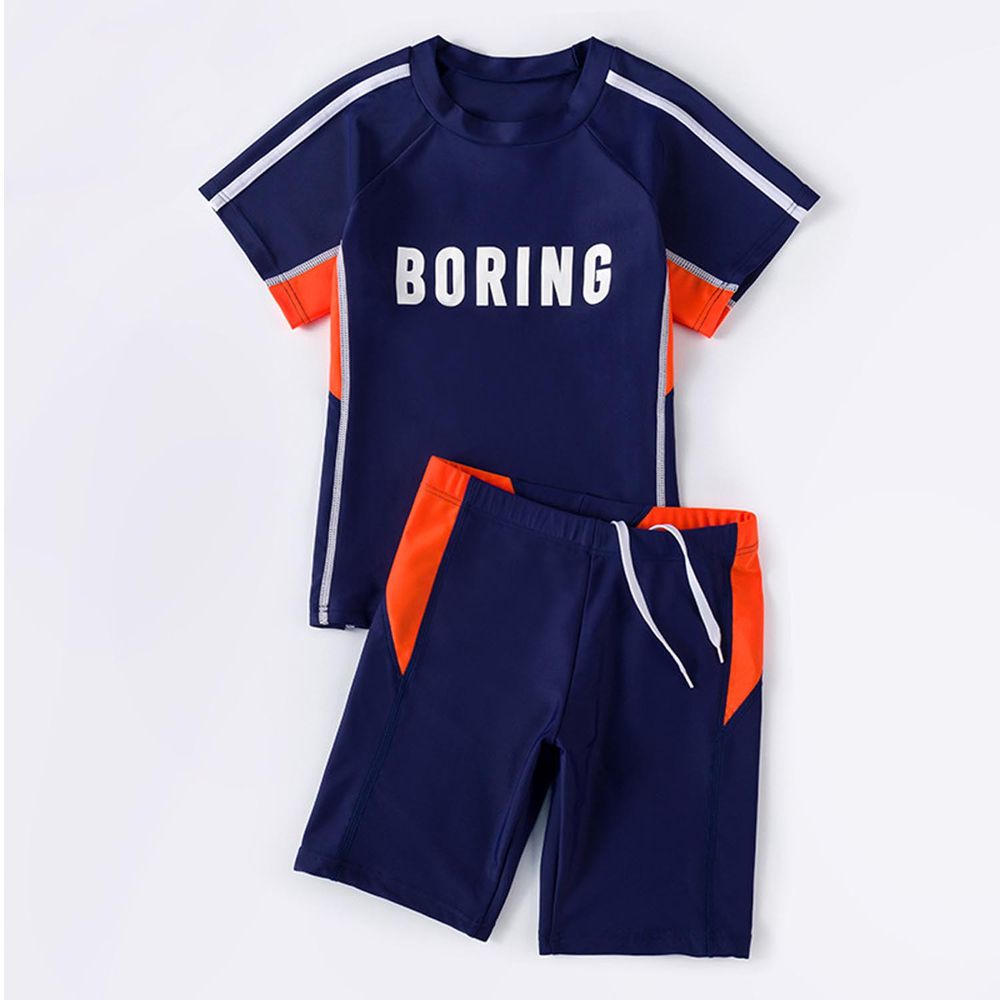 男寶短袖泳裝套裝-BORING-橘+深藍