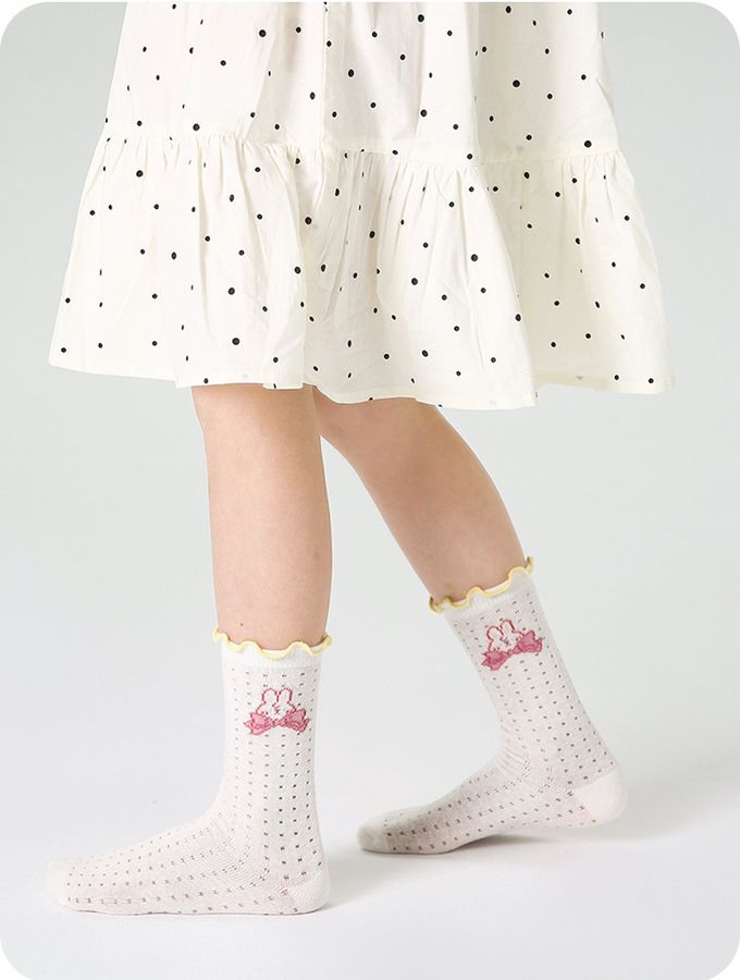 櫻桃兔子蝴蝶結木耳邊網眼中筒棉襪