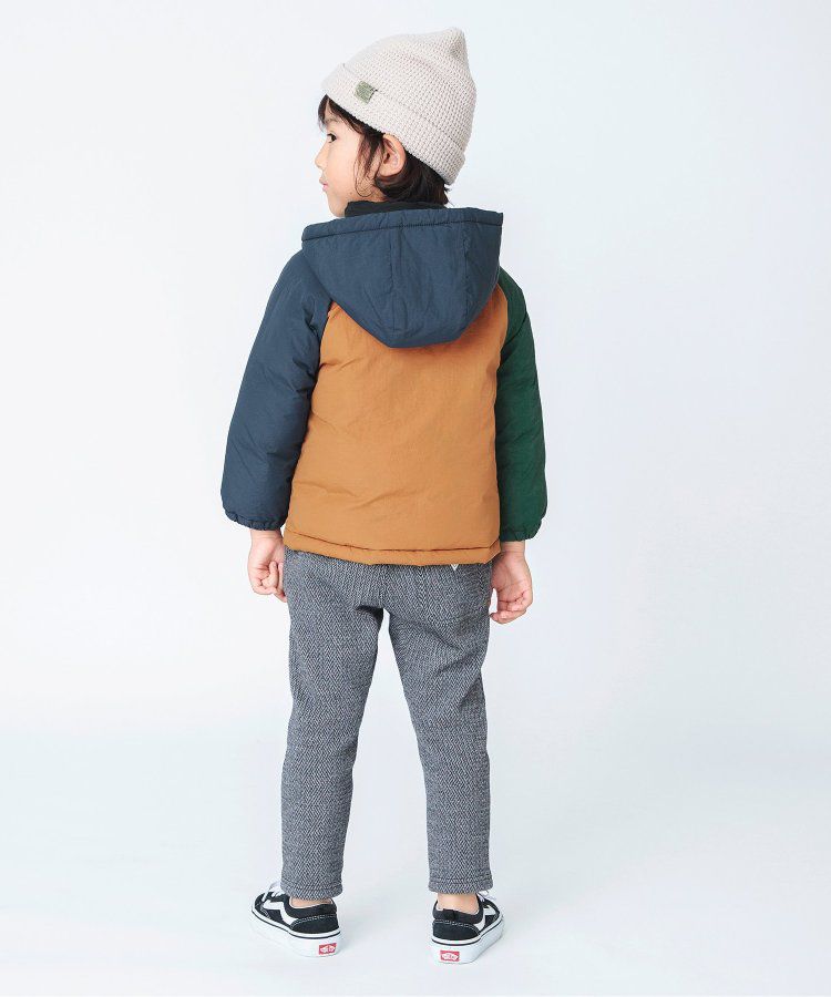 日本 BREEZE - 鋪棉保暖連帽外套-異色拼接-綠x藍