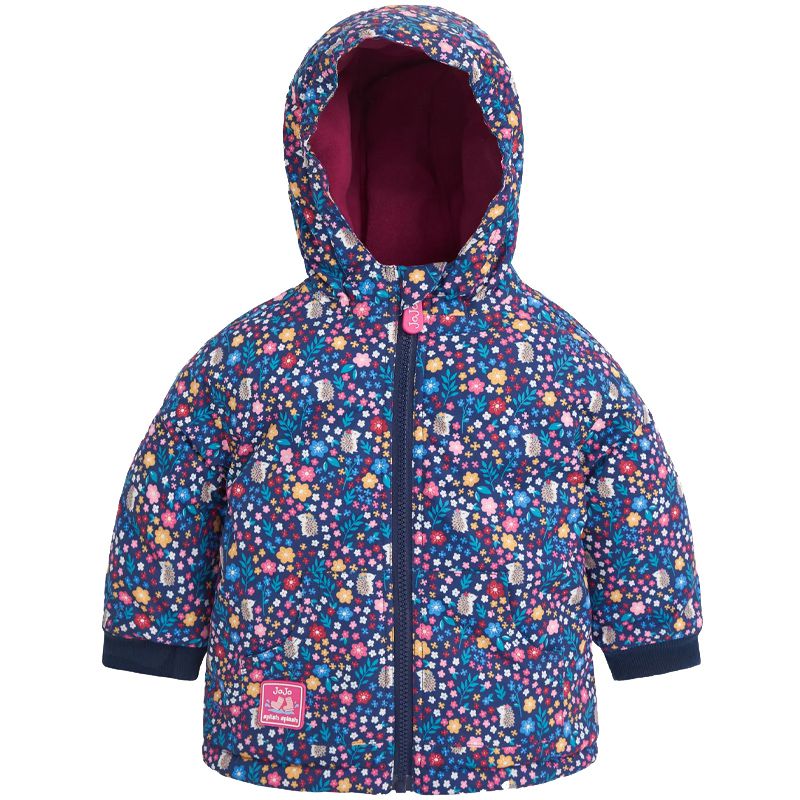 英國 JoJo Maman BeBe - 雙面防風/防潑水連帽保暖外套-刺蝟花園