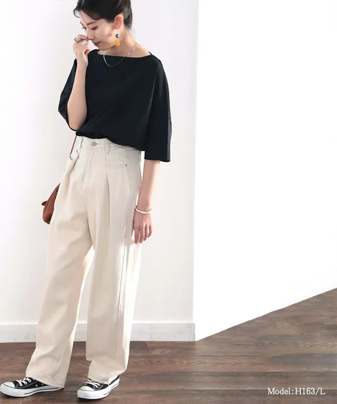 日本 Classical Elf - 船領顯瘦落肩五分袖上衣-灰棕