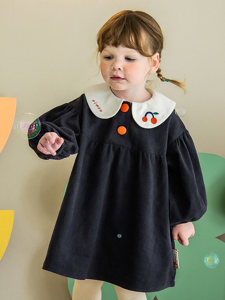 韓國Pimpollo - 小櫻桃泡泡袖洋裝-綠