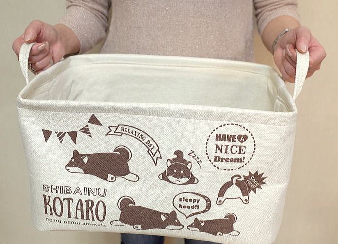 日本 LIV HEART - 插畫布質提把收納箱-香水-粉 (38x26x23cm)