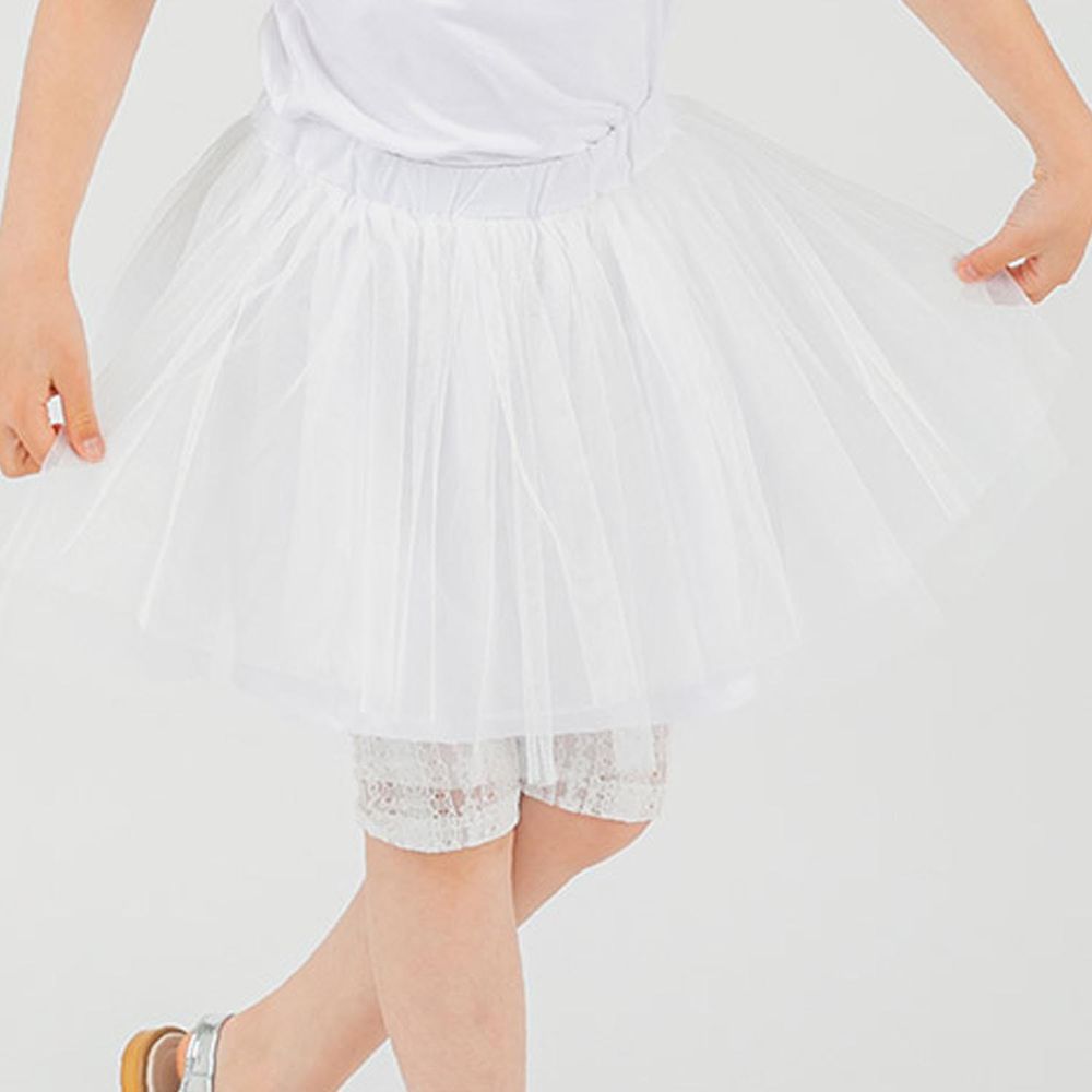 韓國 OZKIZ - 雙層網紗蕾絲內搭褲裙-白
