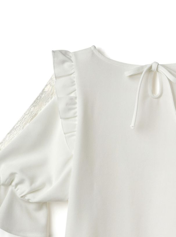 日本 GRL - 甜美蕾絲拼接短袖上衣-星塵藍