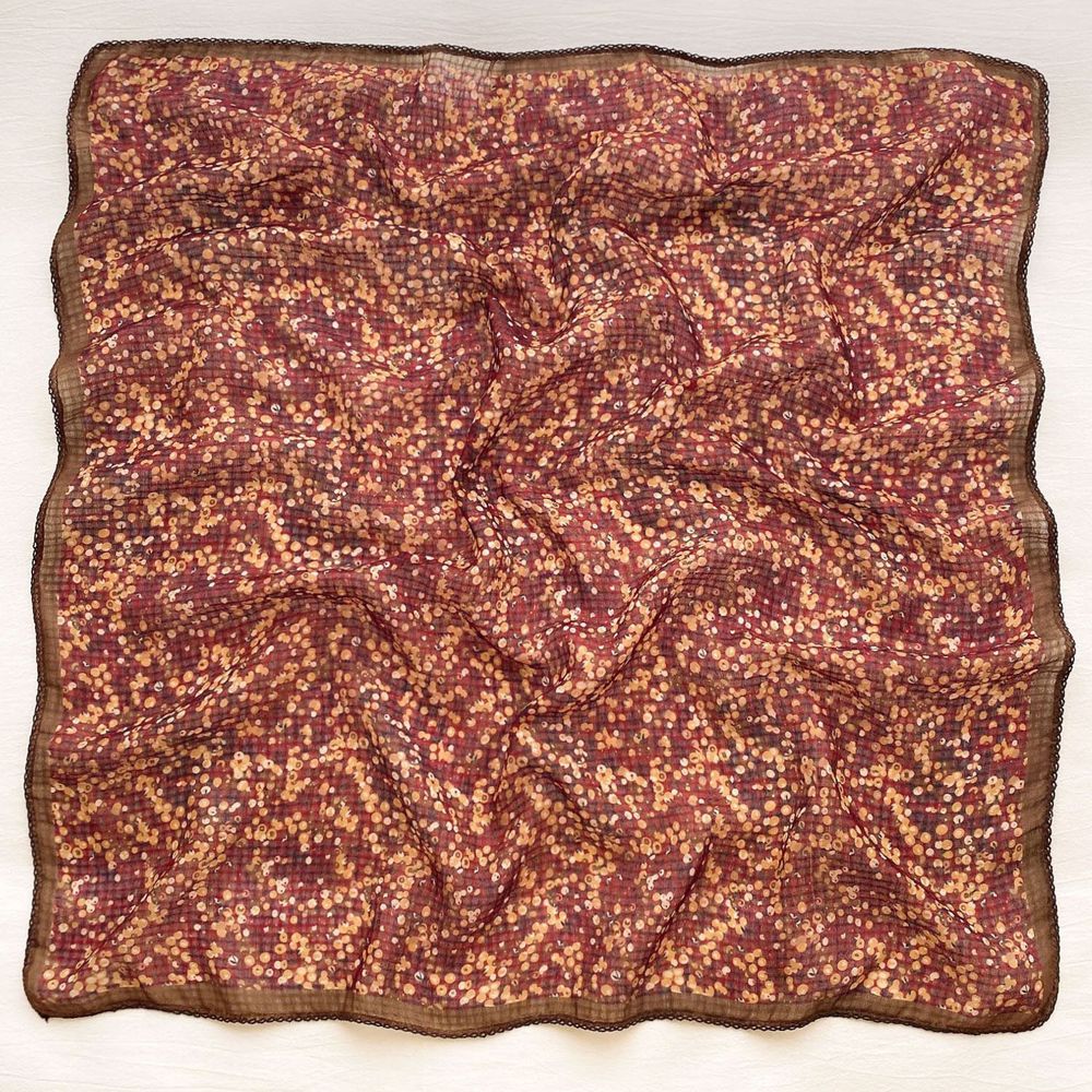 法式棉麻披肩方巾-清新小碎花-紫紅色 (90x90cm)