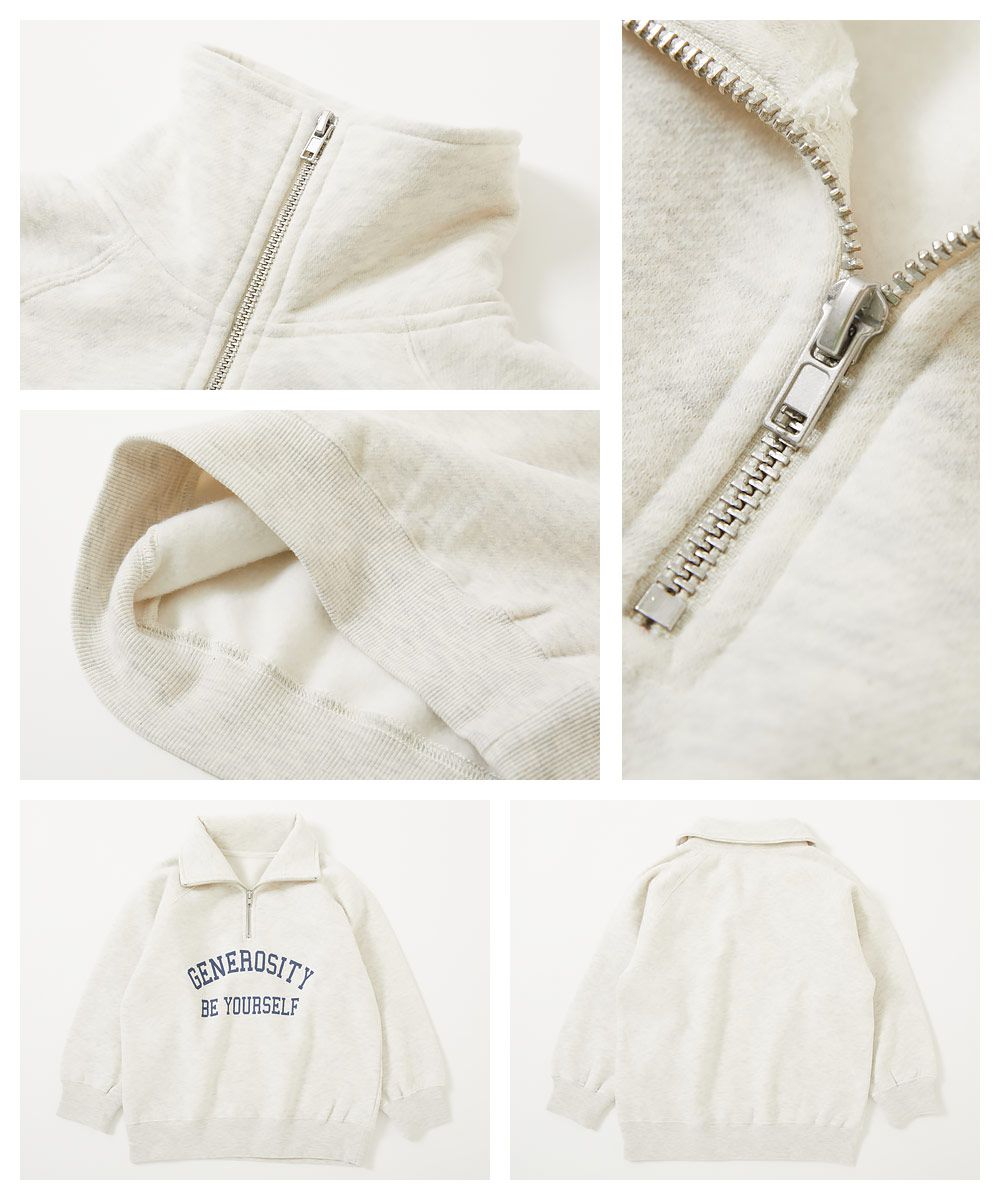 日本 devirock - 時尚休閒裏起毛半拉鍊長袖運動衫-灰白