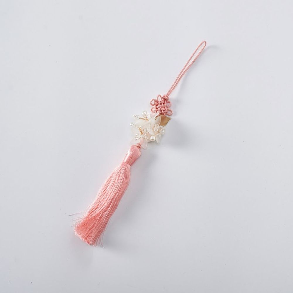 韓國 Dalla - 珍珠花朵流蘇吊飾-橘 (長24cm)