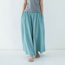 Yukié - 腰鬆緊百搭舒適寬褲-藍色