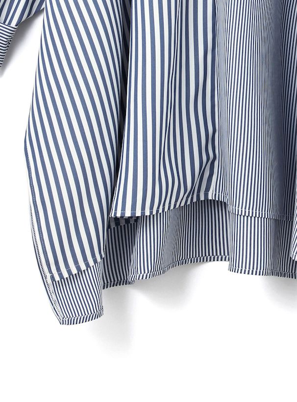 日本 GRL - 率性條紋拼接長版襯衫-海軍藍 (F)