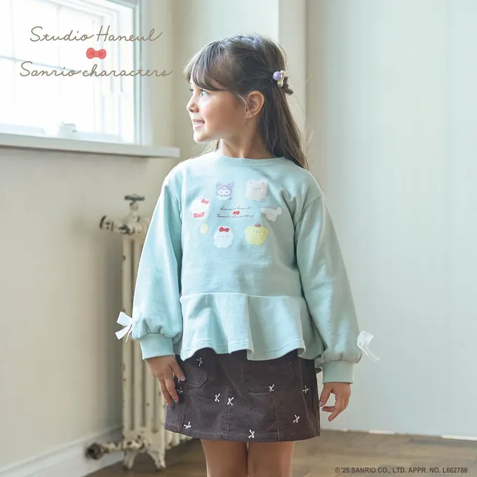 日本 Lycee mine - 連名款 可愛荷葉邊印花長袖上衣-卡通人物三麗鷗-薄荷綠