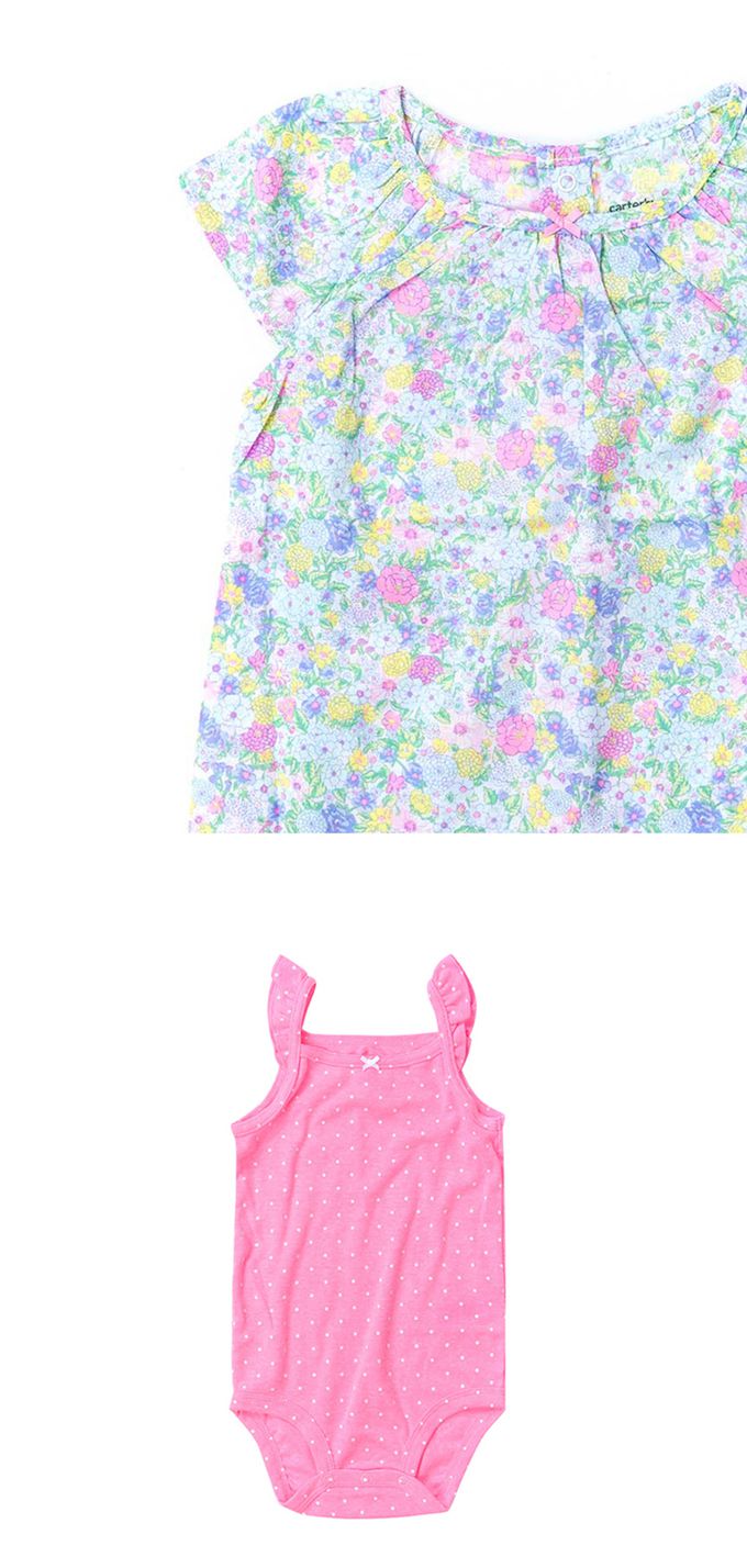 美國 Carter's - 花漾短袖洋裝+無袖包屁衣+小褲褲3件組 (24 M)