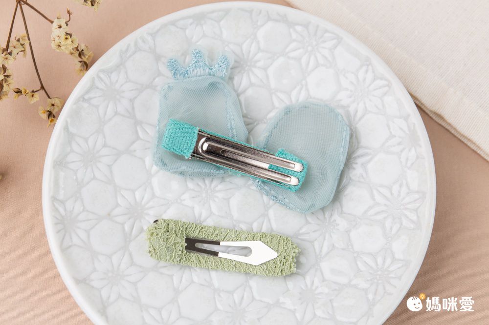 蕾絲皇冠布藝兒童髮夾2入組-黃色