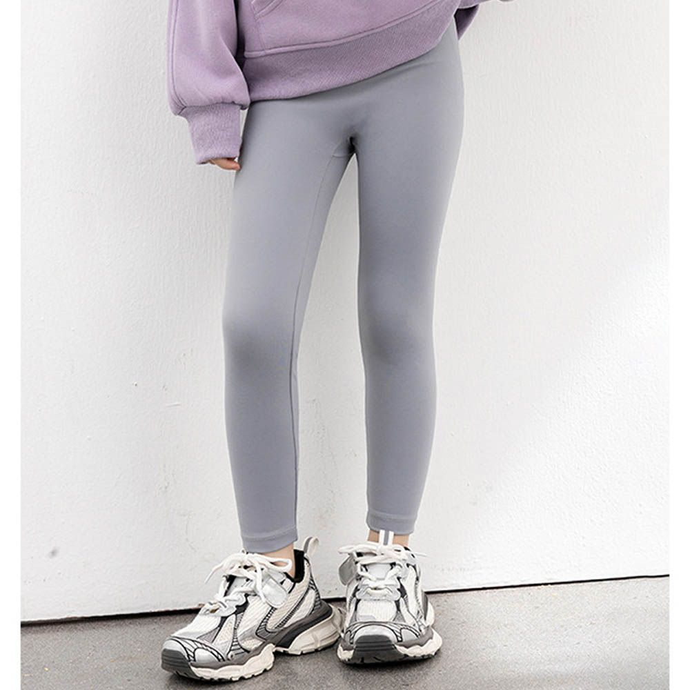 (無縫款)專為兒童設計彈力瑜珈褲/鯊魚褲-淺灰色