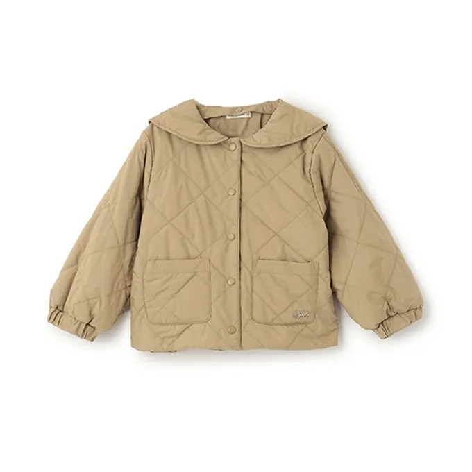 日本 Lycee mine - 可機洗 水手領絎縫鋪棉外套(領可拆)-粉紅