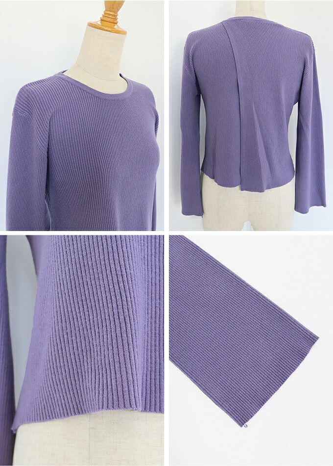 日本 BLUE EAST - 後交叉設計羅紋長袖上衣-咖啡棕