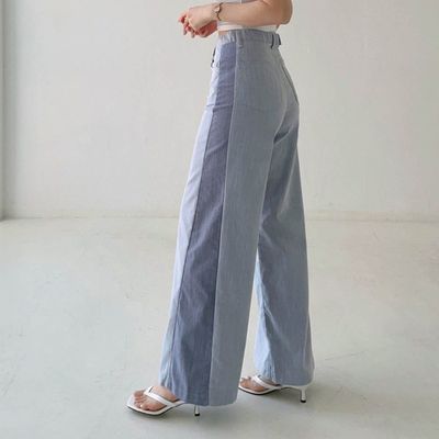 韓國女裝連線 - (涼感機能)鬆緊腰夏日寬鬆喇叭褲-淺藍