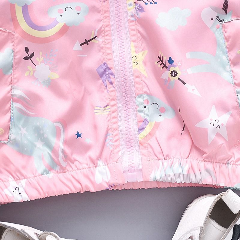 兒童連帽防風外套-星星+彩虹+獨角獸-粉色