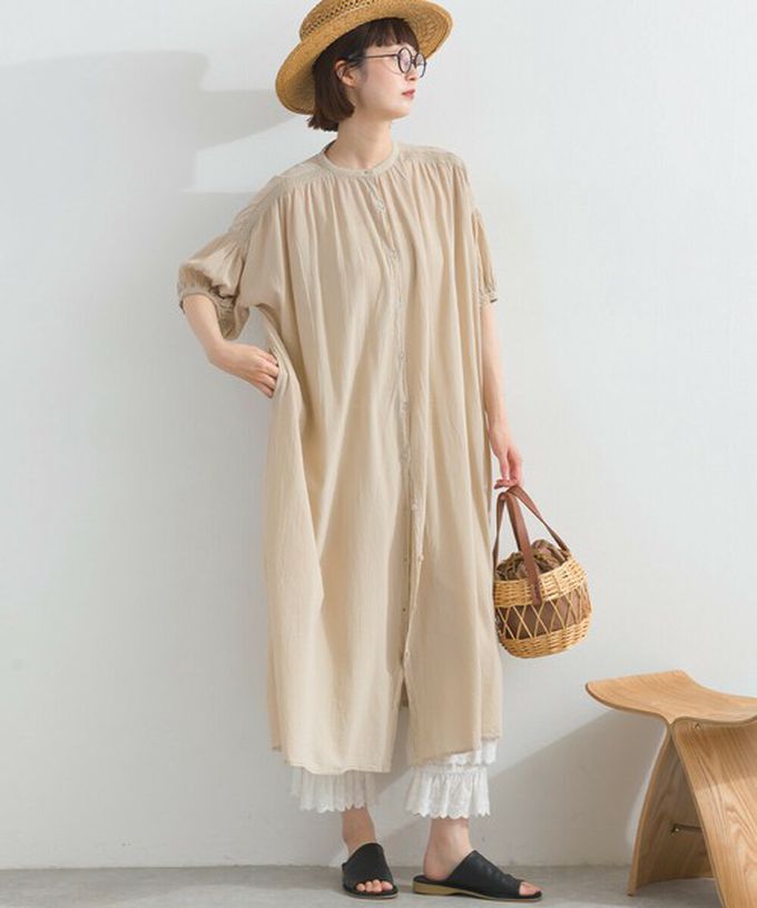 日本 Lupilien - 100%印度棉 輕盈巴里紗襯衫洋裝-藍綠