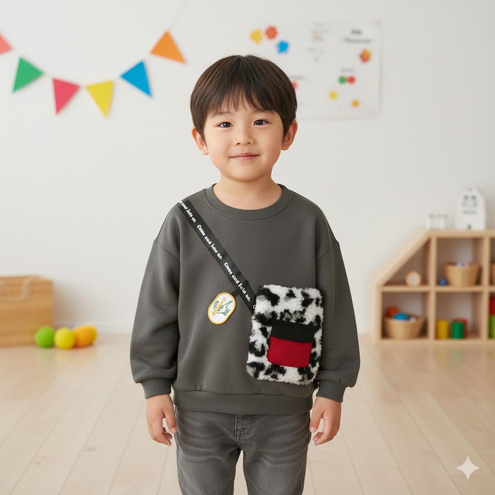 長袖休閒上衣-刷毛造型裝飾-深灰色