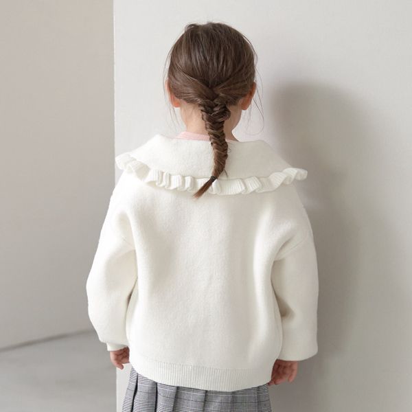 日本 Lycee mine - 荷葉大翻領寬袖針織開襟衫-粉紅