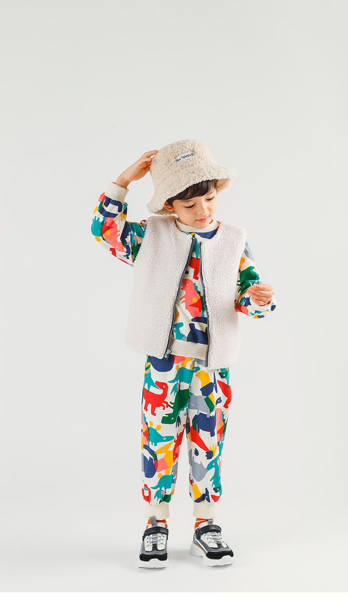 韓國 OZKIZ - 色塊恐龍圖印長袖套裝