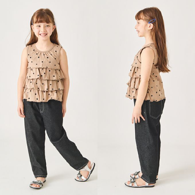 日本 evercloset - 100%棉 蛋糕層次無袖背心-點點-黑